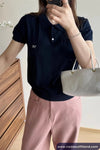 Short Sleeve Sweet Bow Embroidered Collar Knitted Shirt