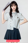 Short Sleeve Irregular Style Button Blouse Shirt