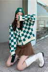 Long Sleeve Vintage Checkered Cardigan Sweater