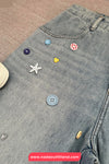 Loose Colorful Style Buttons Knee Length Jeans Pants