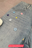 Loose Colorful Style Buttons Knee Length Jeans Pants
