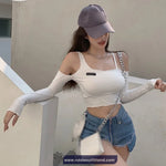 Long Sleeve Sexy Off Shoulder Cropped Slim Shirt