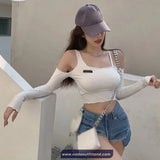 Long Sleeve Sexy Off Shoulder Cropped Slim Shirt