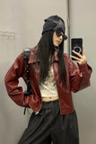 Red Leather Lapel Jacket