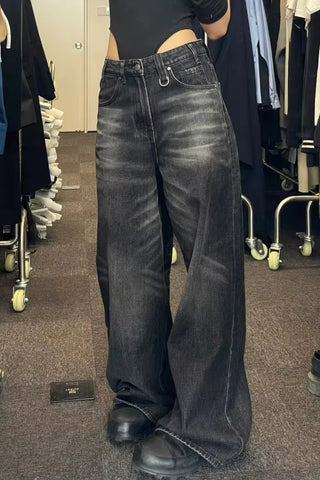 High Waist Loose Wide Leg Black Jeans Pants