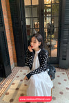 Long Sleeve Polka Dots Pattern Cropped Cardigan Sweater