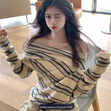 Long Sleeve Slash Neck Striped Casual Shirt