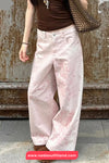 High Waist Retro Printed Long Pink Pants