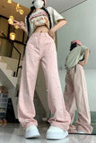 High Waist Cute Pearls Beaded Pink Jeans Pants