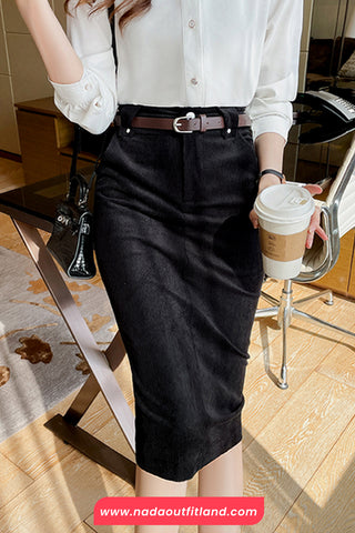 High Waist Long Corduroy Pencil Skirts