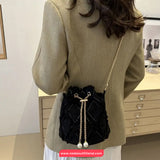Cute Pearl Tassel Denim Women Bucket Bag
