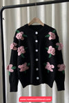 Long Sleeve 3D Pink Flowers Cardigan Sweater