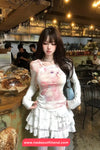 Long Sleeve Off Shoulder Cute Cat Printed Shirt