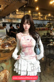 Long Sleeve Off Shoulder Cute Cat Printed Shirt