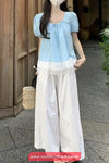 Puff Sleeve Lace Spliced Summer Blouse Shirt