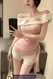 Slash Neck Off Shoulder Butterfly Design Irregular Shirt
