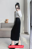 High Waist Sweet Pearl Velvet Slit Cut Skirts