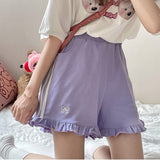 Kawaii Bow Embroidered Ruffle Shorts