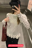 Long Sleeve Polka Dot Pattern Ruffle Shirt