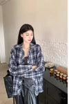 Long Sleeve Loose Retro Plaid Blouse Shirt