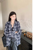 Long Sleeve Loose Retro Plaid Blouse Shirt