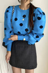 Puff Sleeve Dot Pattern Knitted Sweater