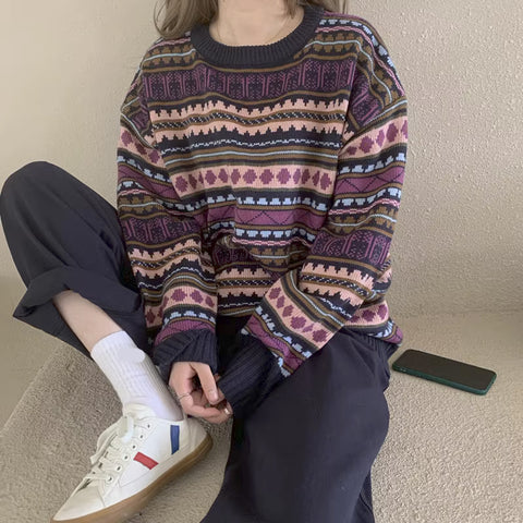 Loose Retro Striped Basic Sweater