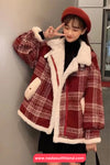 Loose Plaid Pattern Woolen Coat Jacket