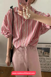 Long Sleeve Retro Striped Summer Blouse Shirt