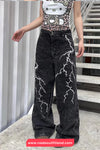 Thunder Lightning Gothic Washed Grey Jeans Pants