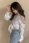 Long Sleeve V-Neck Sexy Off Shoulder Blouse Shirt