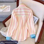 Long Sleeve Classic Contrast Color Striped Blouse Shirt
