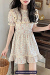 Short Sleeve Vintage Stand Collar Floral Pattern Mini Dress