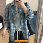 Long Sleeve Blue Plaid Classic Blouse Shirt
