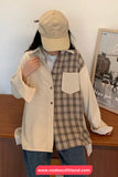 Long Sleeve Plaid Patchwork Corduroy Blouse Shirt