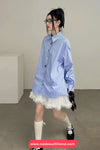 Long Sleeve Blue Striped Colorful Buttons Blouse Shirt