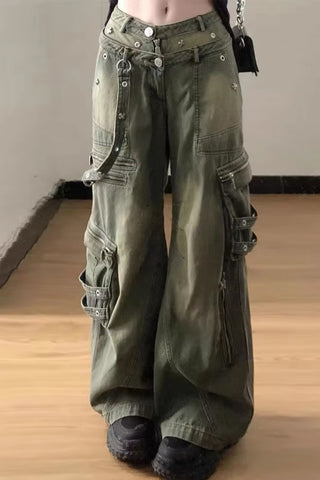 Loose Hip Hop Punk Retro Washed Cargo Jeans Pants