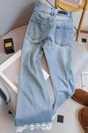 High Waist Lace Edge Design Jeans Pants