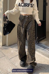 High Waist Leopard Pattern Loose Jeans Pants