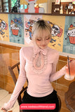Long Sleeve Cute Bow Design Lace Shirt