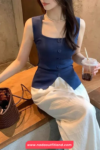 Sleeveless Square Collar Knitted Tops