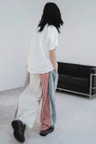 Plaid Patchwork Wide-Leg Pants – Oversized Streetwear Statement Piece