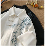 Short Sleeve Leaves Embroidered Pattern Men Shirt