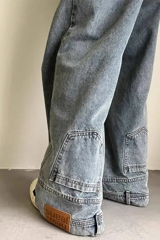 High Waist Reversed Style Jeans Pants