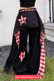 Loose Wide Leg Hip Hop Plaid Patchwork Black Jeans Pants