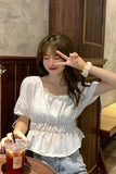 Cute Puff Sleeve Square Collar Cropped Shirt