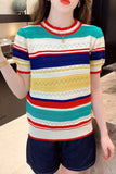 O-Neck Thin Knitted Striped Shirt