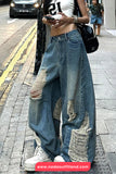 Loose Hole Ripped Vintage Jeans Pants
