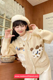 Cute Puppy Cartoon Embroidered Knitted Cardigan Sweater