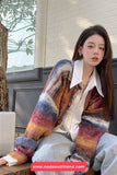 Long Sleeve Retro Colors Striped Cardigan Button Sweater